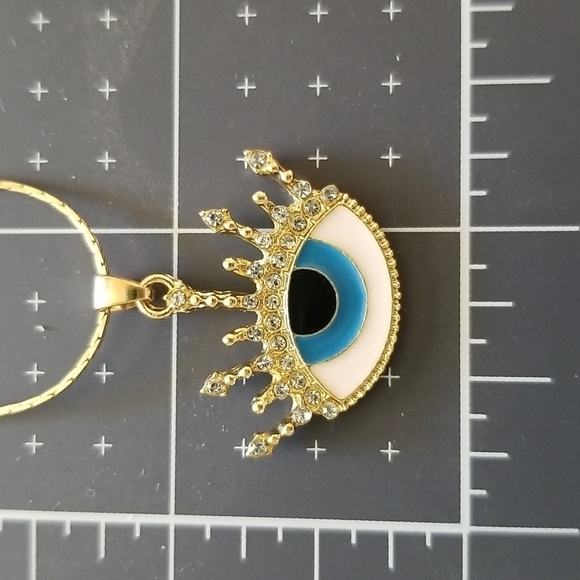 NEW Gold Colored Blue Eye 🧿 Pendant with Necklace Worn for 🍀 GOOD LUCK - Picture 4 of 6